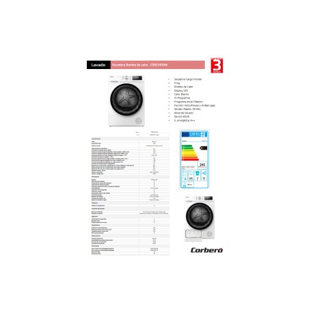 SECADORA CORBERÓ CSBCH910W A++ - 9kg